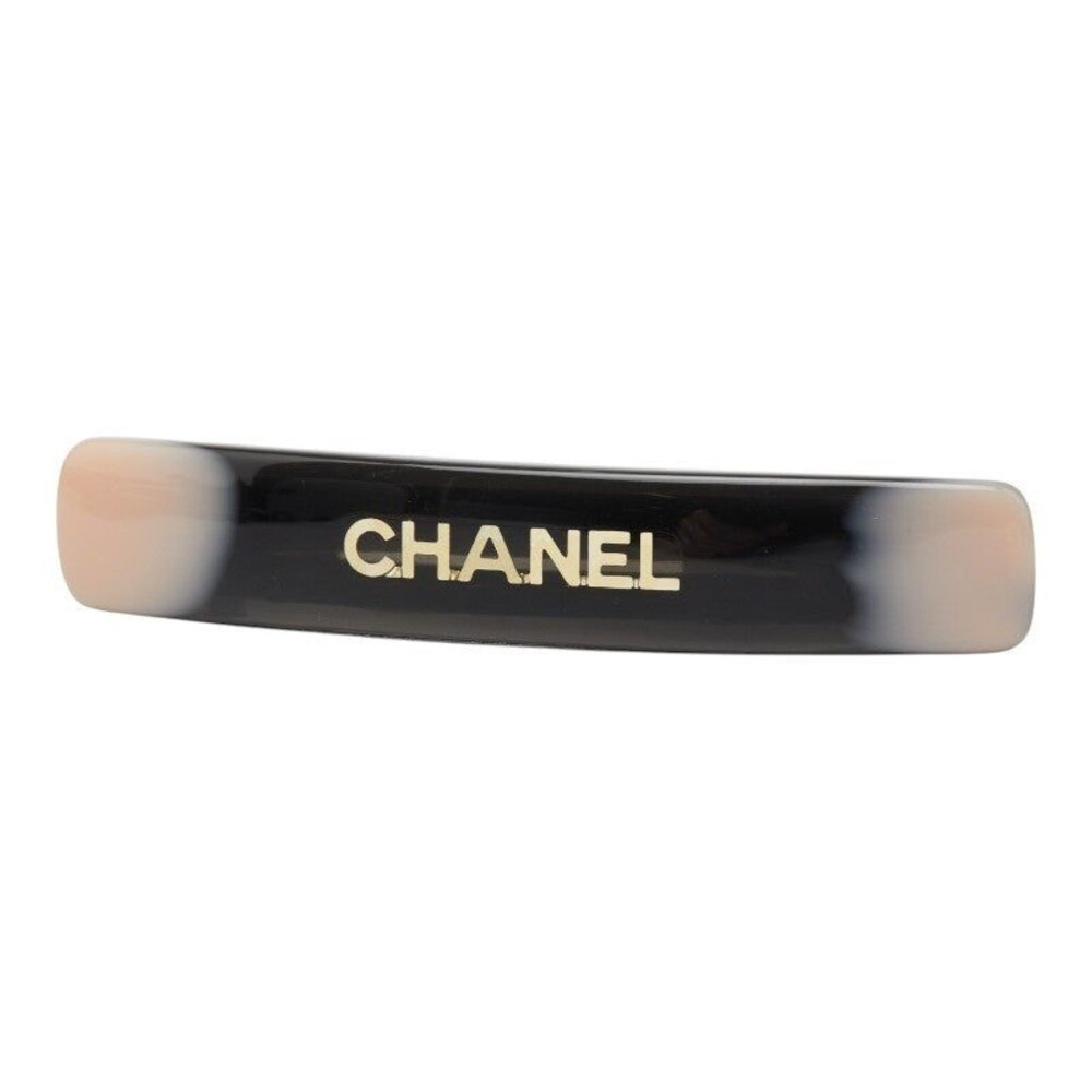 Chanel Logo Barrette Plated Resin Hair Accessory Black